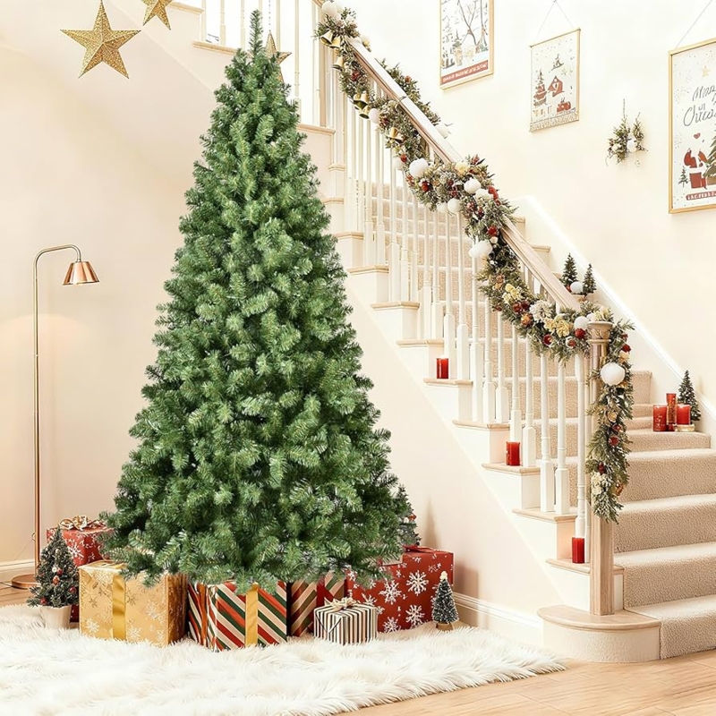 8ft Artificial Christmas Tree, Unlit with Foldable Metal Stand