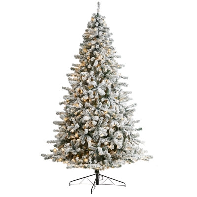 9 Foot Heavily Flocked Christmas Tree, Pre-lit Warm LED