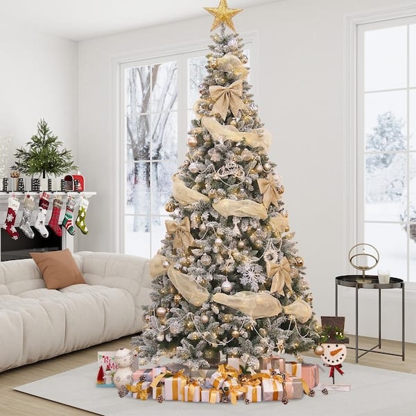 9ft White Flocked Pre-lit Artificial Christmas Tree Spruce