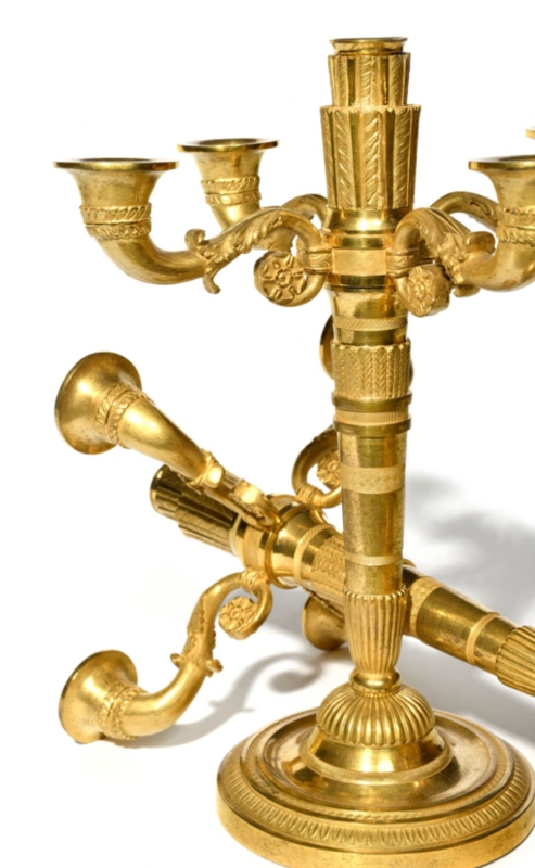 A Pair of Period Empire Gilt Bronze Candlesticks.  Avery & Dash Collections