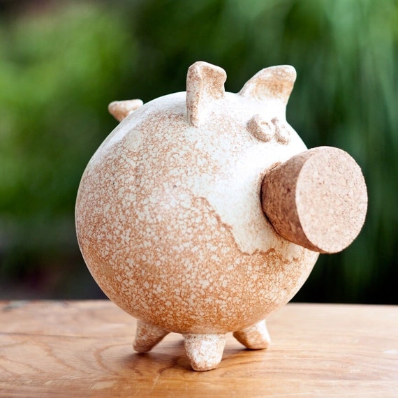 Abstract Piggy Bank Handmade Stoneware Bi Color Glaze Speckled Finish