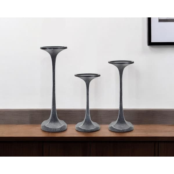 Abstract Pillar Candle Holders Stone Like Set Dark Gray Brutalist Accents