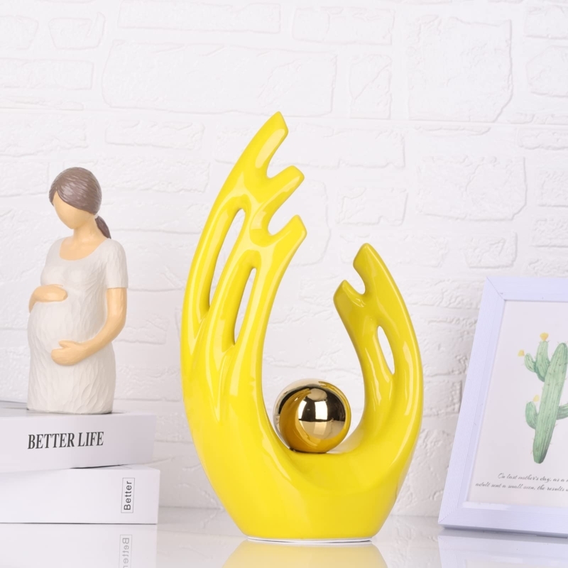 Abstract Sculpture Glossy Vibrant Yellow Organic Shape Intertwined Loops
