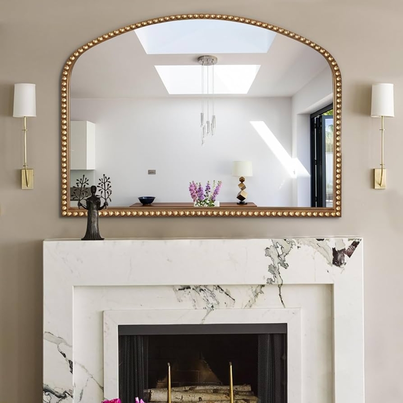 Accent Mirror Antique Arched Beaded Frame Trim Vintage