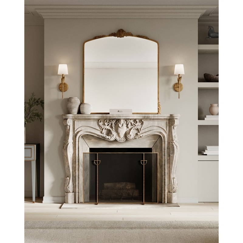 Accent Mirror: Antique Gold Arched Mantle with Shell Crest