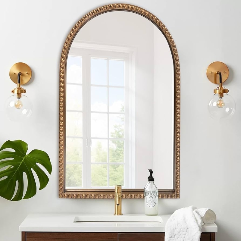 Accent Mirror Gold Arched Mantel Decor Beaded Trim Traditional
