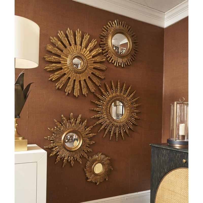 Accent Mirror, Gold Starburst Frame with Disc Rod Tips for Mid-Century Decor