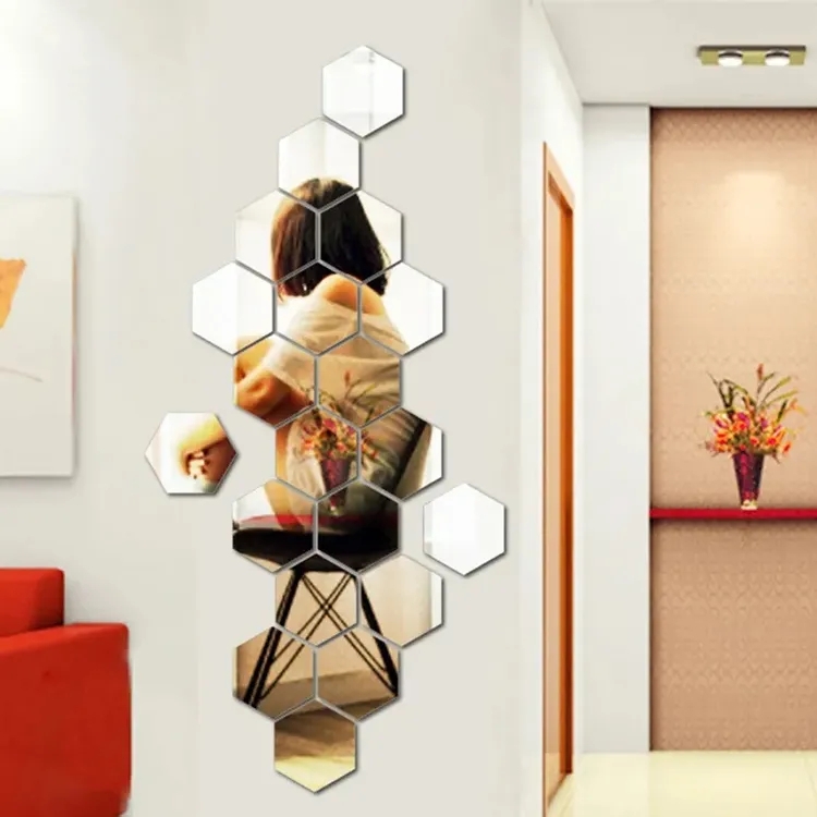 Accent Mirror: Hexagon geometric Glass with Ultra-Thin Matte Black Border