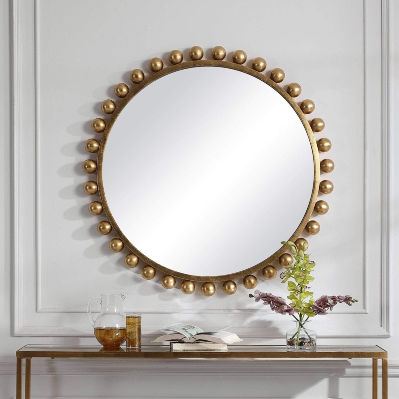 Accent Mirror Openwork Ring Frame Round Gold Transitional