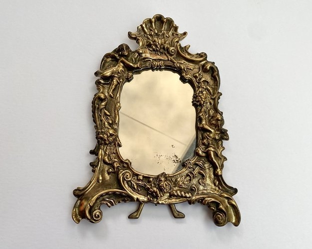 Accent Mirror Ornate Scrollwork Cast Bronze Look, Rococo Wall Decor.