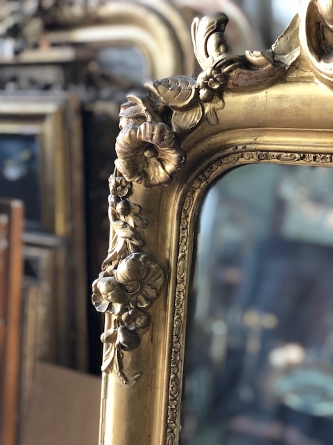Accent Mirror Rococo Scrollwork High Relief Floral Carvings Antique