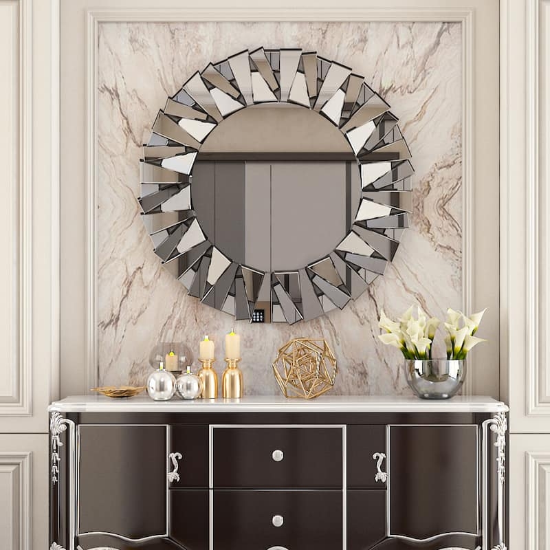 Accent Mirror Round Bronze Interlocking Rings Geometric Frame