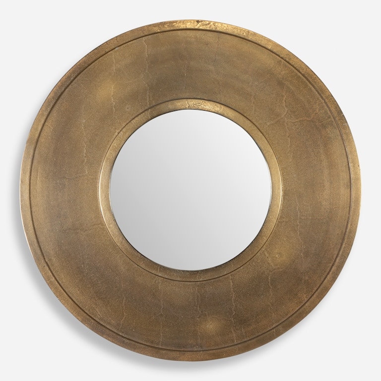 Accent Mirror Round Shape Overlapping Rings Brushed Brass Finish