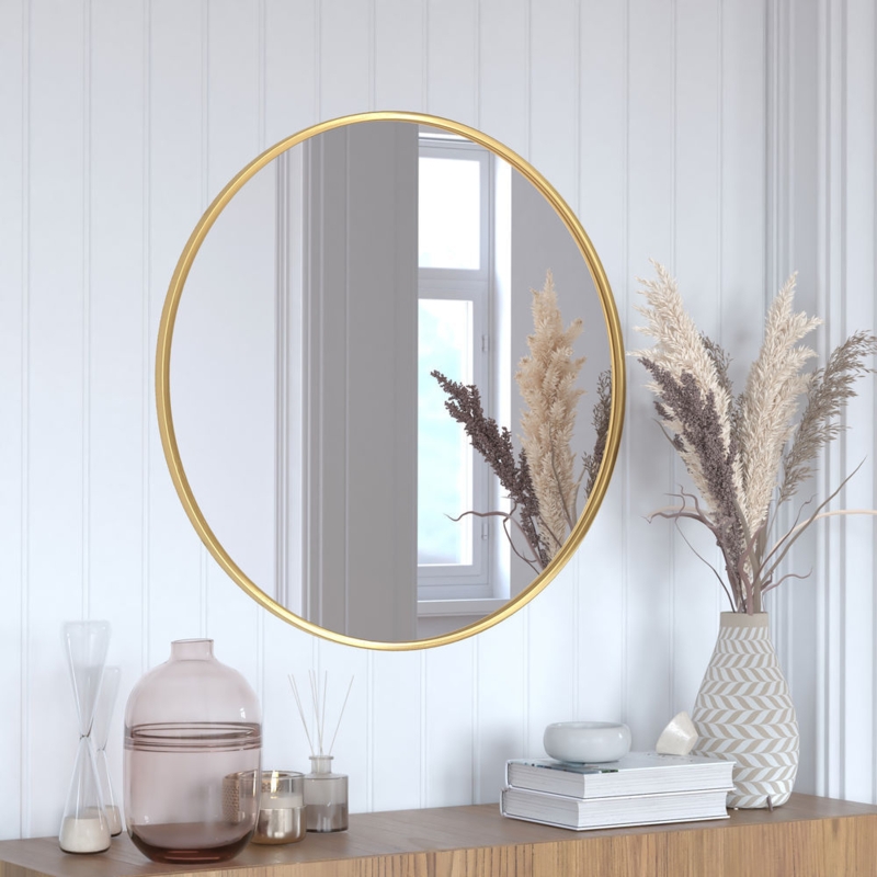 Accent Mirror Round Slim Frame 30 Inch Diameter Minimalist