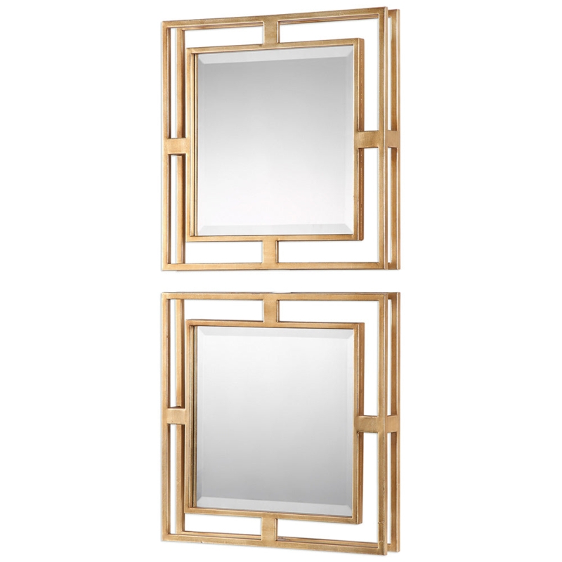 Accent Mirror Set of 2 Textured Silver Frame Contemporary