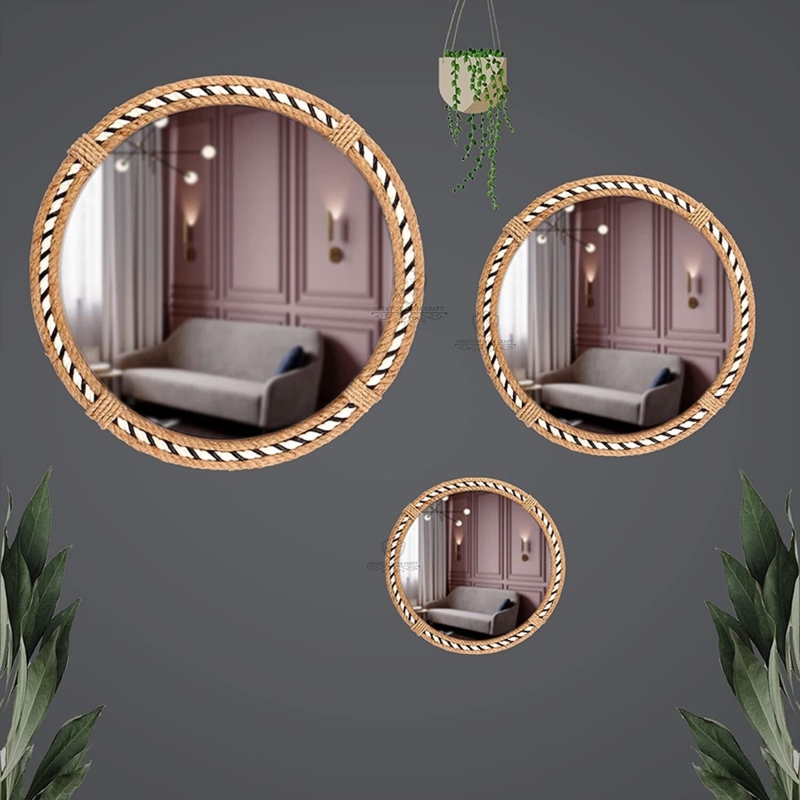 Accent Mirror Set of 3 Diamond Shape Natural Wood Frames Boho Style