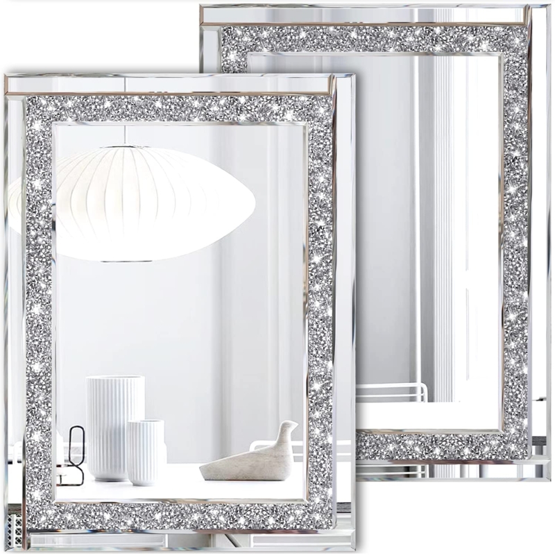 Accent Mirror Set of Two Rectangular Crushed Diamond Inlay