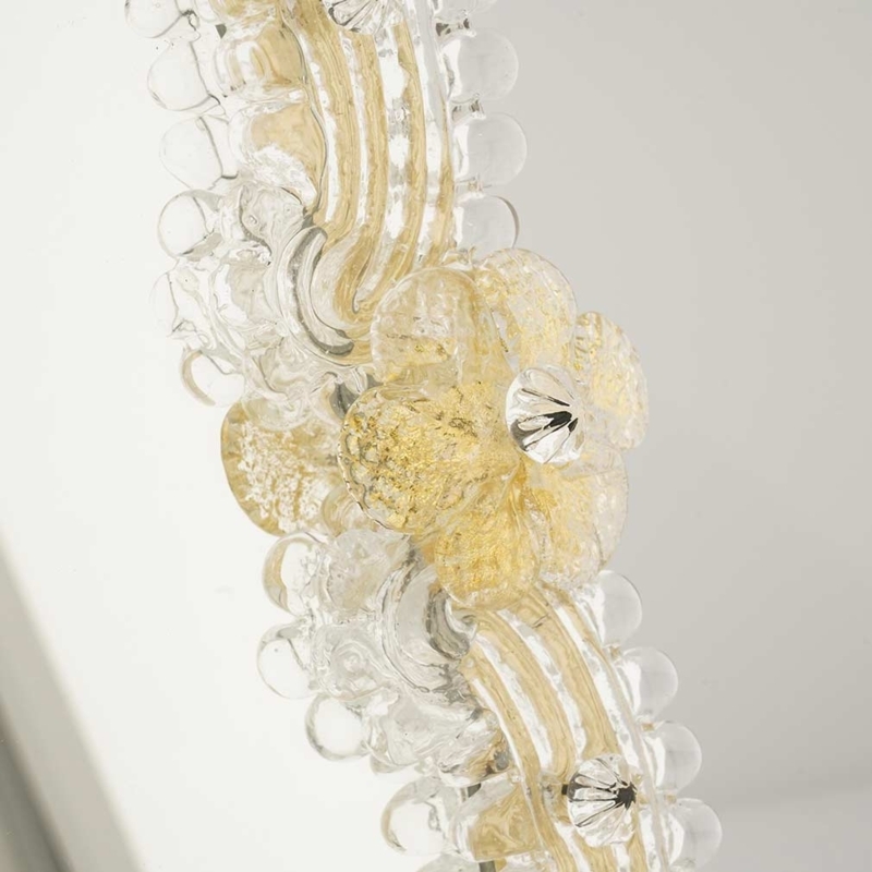 Accent Mirror Teardrop Silhouette Glass Flowers Gold Accents Glam Elegant