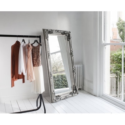 Accent Mirror Thick Wood Frame Leaning, Natural Oak Tone Boho Style