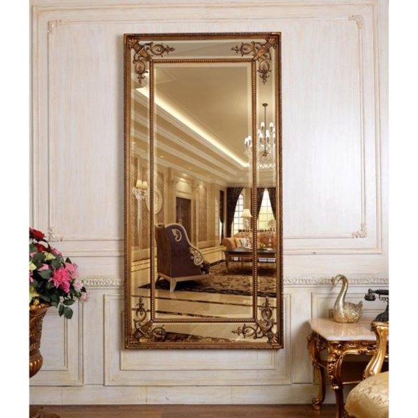 Accent Mirror Transitional Style Floor Leaning Ornate Gilded Frame