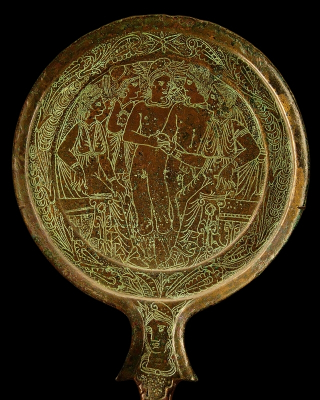 Accent Mirror with Antique Relief Carving, Classical Style.