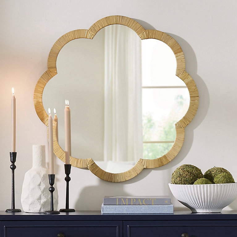 Accent Mirror: Woven Flower Shaped Layered Petal Boho
