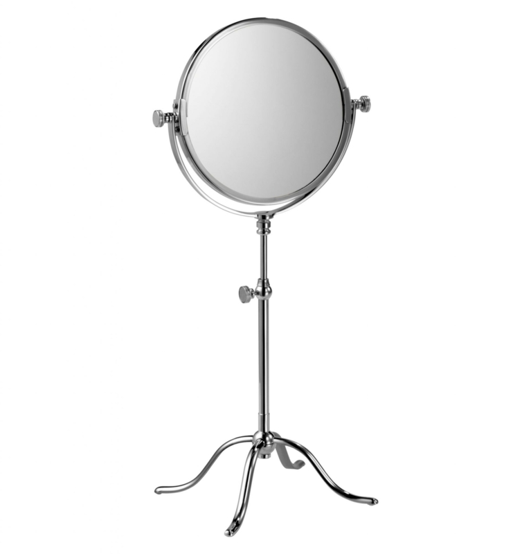 Adjustable Height Polished Silver Shaving Mirror, Pedestal