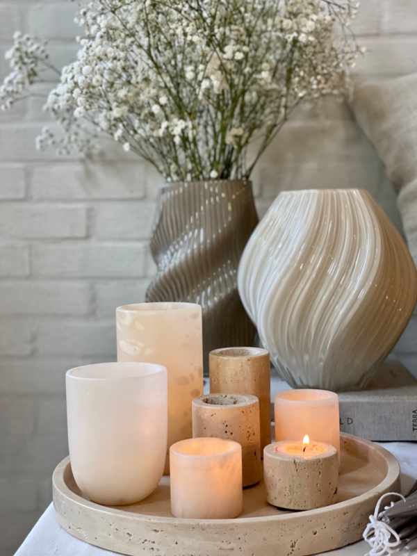 Alabaster Candle Holder Translucent Stone Rounded Cylinder