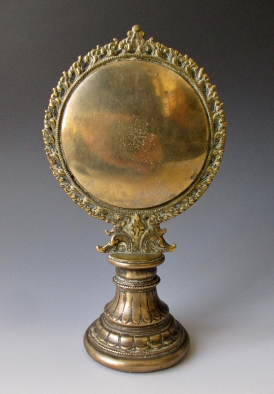 Altar Mirror Antique Nepalese with Petal Border, Verdigris Patina.