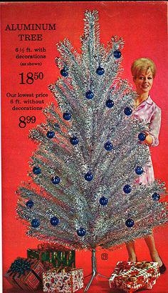 Aluminum Christmas Tree with Color Wheel Base and Tinsel Branches