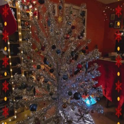 Aluminum Christmas Tree with Pom-Pom Tips and Color Wheel Illumination