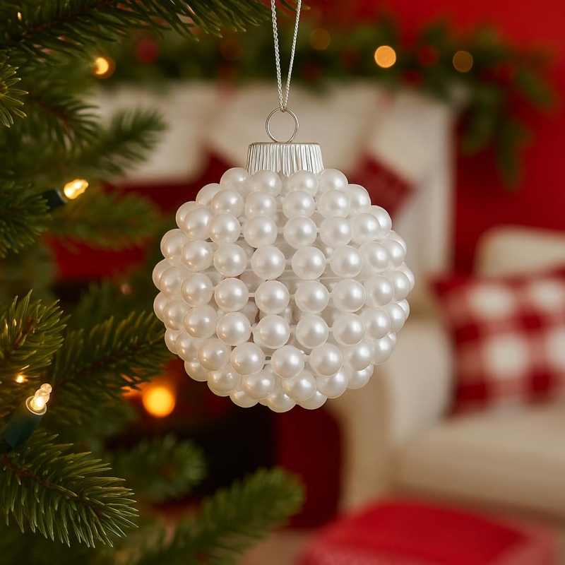 Amazon.com: Large 3.5" Pearl Christmas Ornament  Clear Acrylic Ball  Covered in Half Back Pearls, Elegant Glam Holiday Tree Decoration,  Oversized Shatterproof Ornament : Home & Kitchen