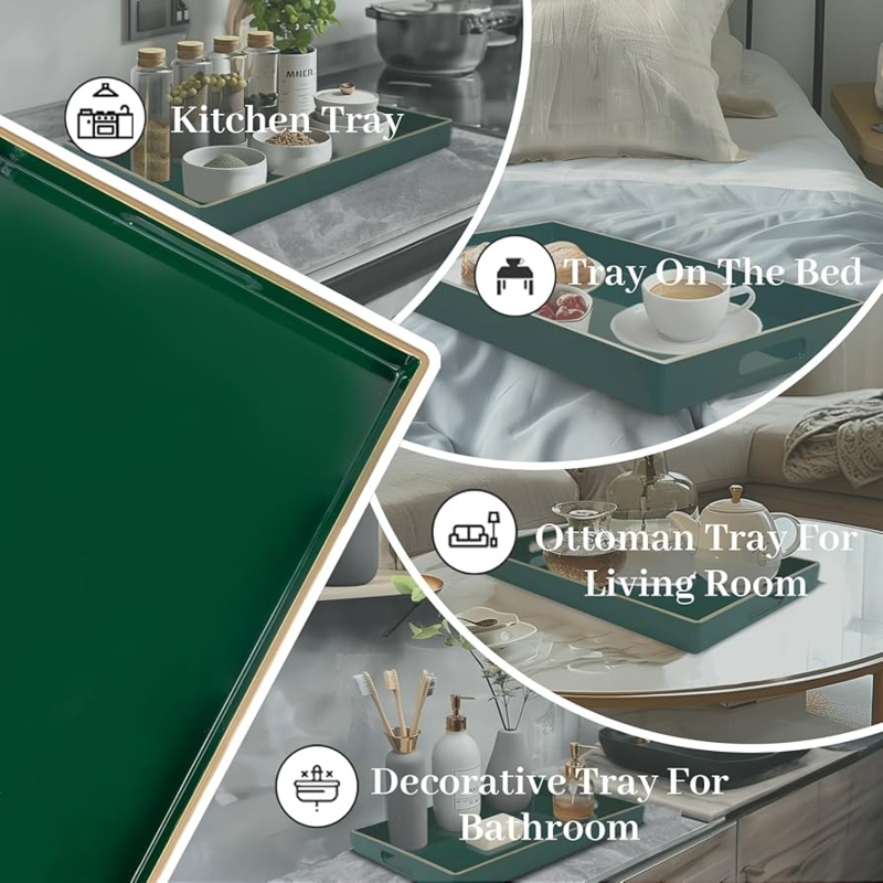 Amazon.com: MAONAME Dark Green Decorative Tray, Serving Tray with Handles,  Plastic Trays for Coffee Table, Rectangular Trays for Living Room, Bedroom,  15.8" X 10.2" X 1.4" : Home & Kitchen
