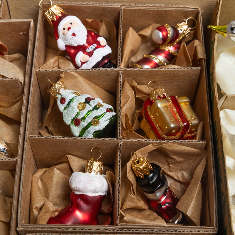 Amber Glass Ornament Set with Varied Traditional Silhouettes