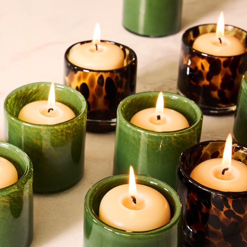 Amber Glass Votive Candle Holders with Classic Tortoise Shell Pattern