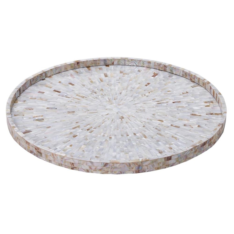 Amelienne Coastal Beach Grey Mother of Pearl Round Decorative Tray | Kathy  Kuo Home