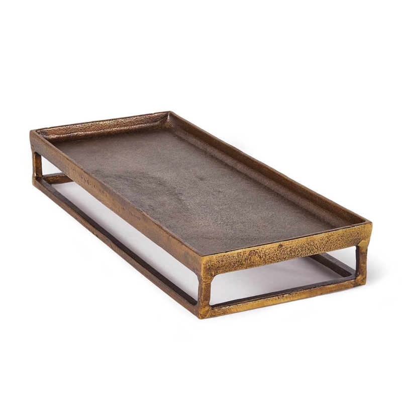 Antique Brass Rectangular Serving Tray Raised Gallery Rim Classic Style