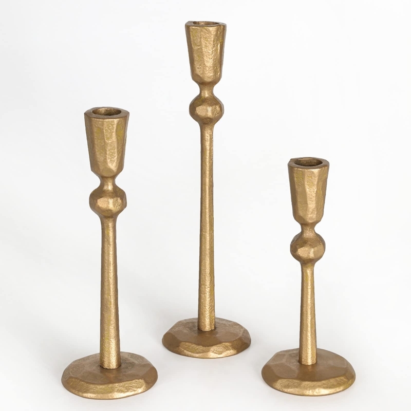 Antique Brass Taper Holder Set Slender Stems Staggered Heights