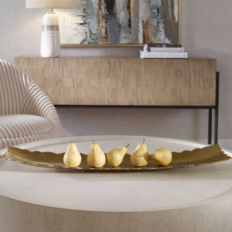 Antique Gold Oval Tray, Sculptural Scalloped Petal Rim, Elegant Home Decor