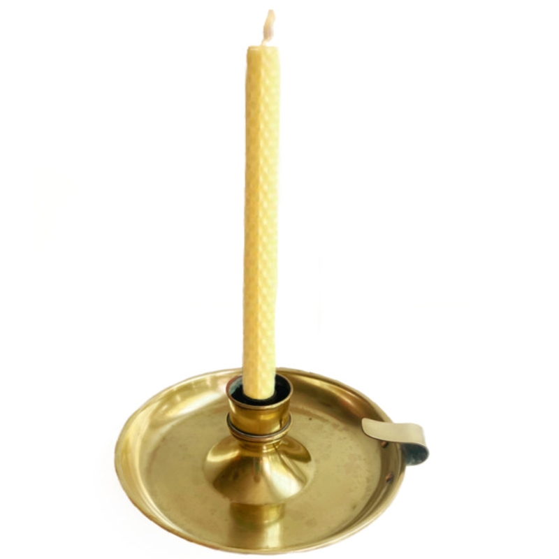 Antique Metal Chamberstick Candle Holder with Wick Trimmer, Finger Loop