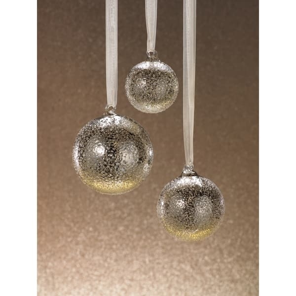 Antique Silver Mercury Glass Ornament, Distressed Round Ball