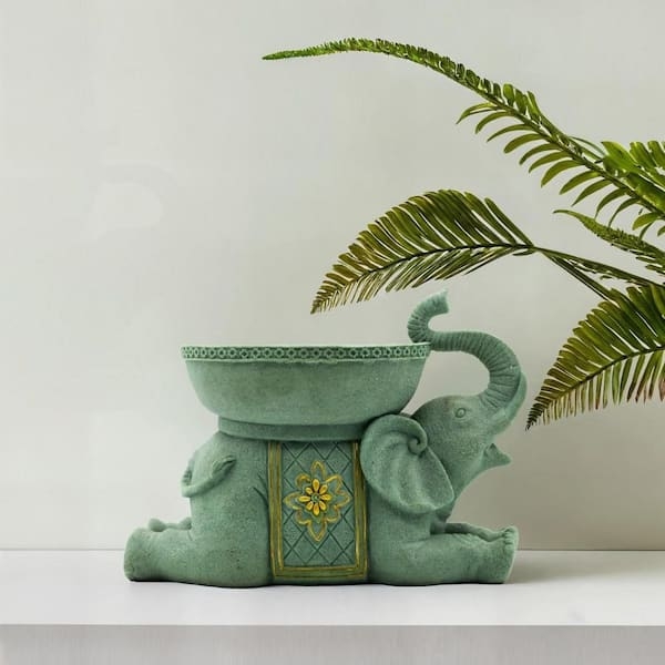 Antique Style Green Elephant Decorative Tray Figurine (58 characters)