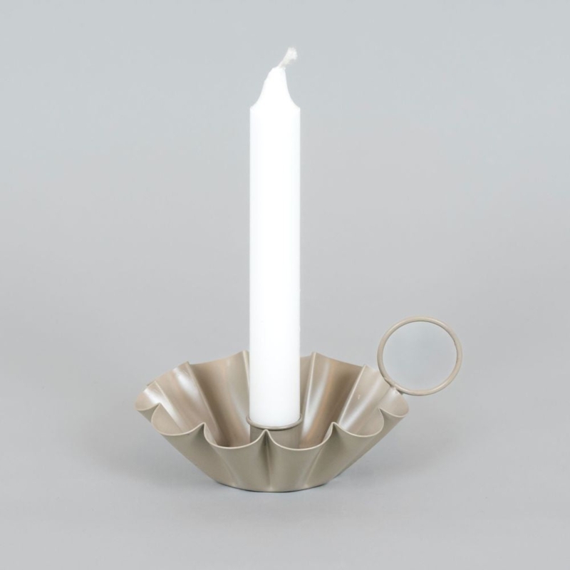 Antiqued Metal Pedestal Candle Holder Slender Stem Rustic Industrial