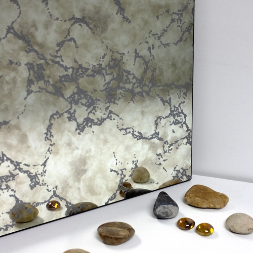 Antiqued Mirror Frameless Flat Edge Silver Vein Texture Custom Cut Vintage