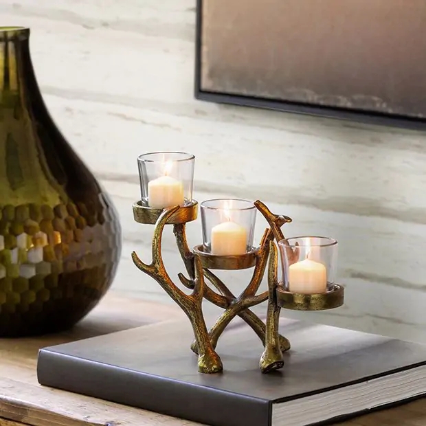 Antler Candle Holder 3-Votive Rustic Table Centerpiece