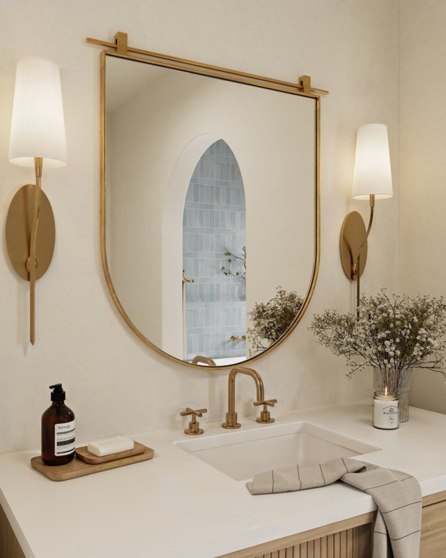 Arch Mirror Antique Brass Finish Thin Frame Small Scale Entryway Styling