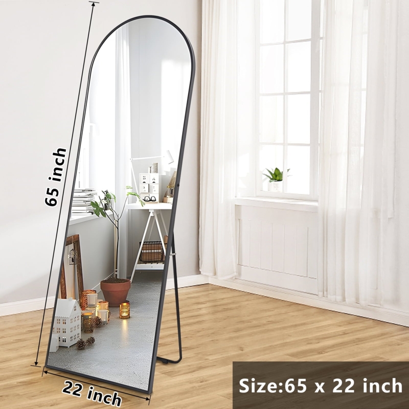 Arched Black Floor Mirror with Ultra-Thin Matte Frame, Modern Scandinavian