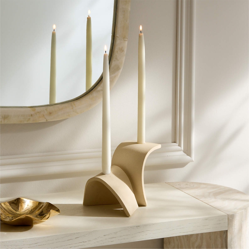Arched Ceramic Candelabra, Matte Cream Modern Organic Centerpiece
