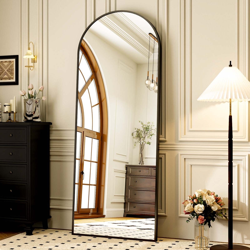 Arched Floor Mirror, Matte Slim Frame, Easel Back Stand, Scandinavian