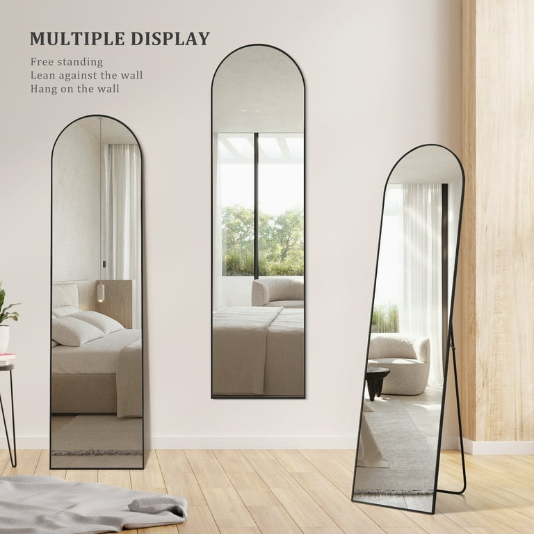 Arched Floor Mirror, Slim Profile, Easel Back Stand, Contemporary Style